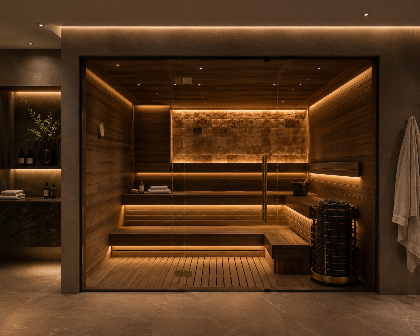 Cielo indoor sauna with Himalayan salt wall