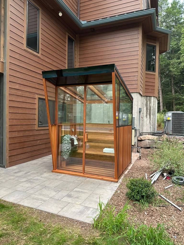 Full exterior view of glass sauna, Monticello NY