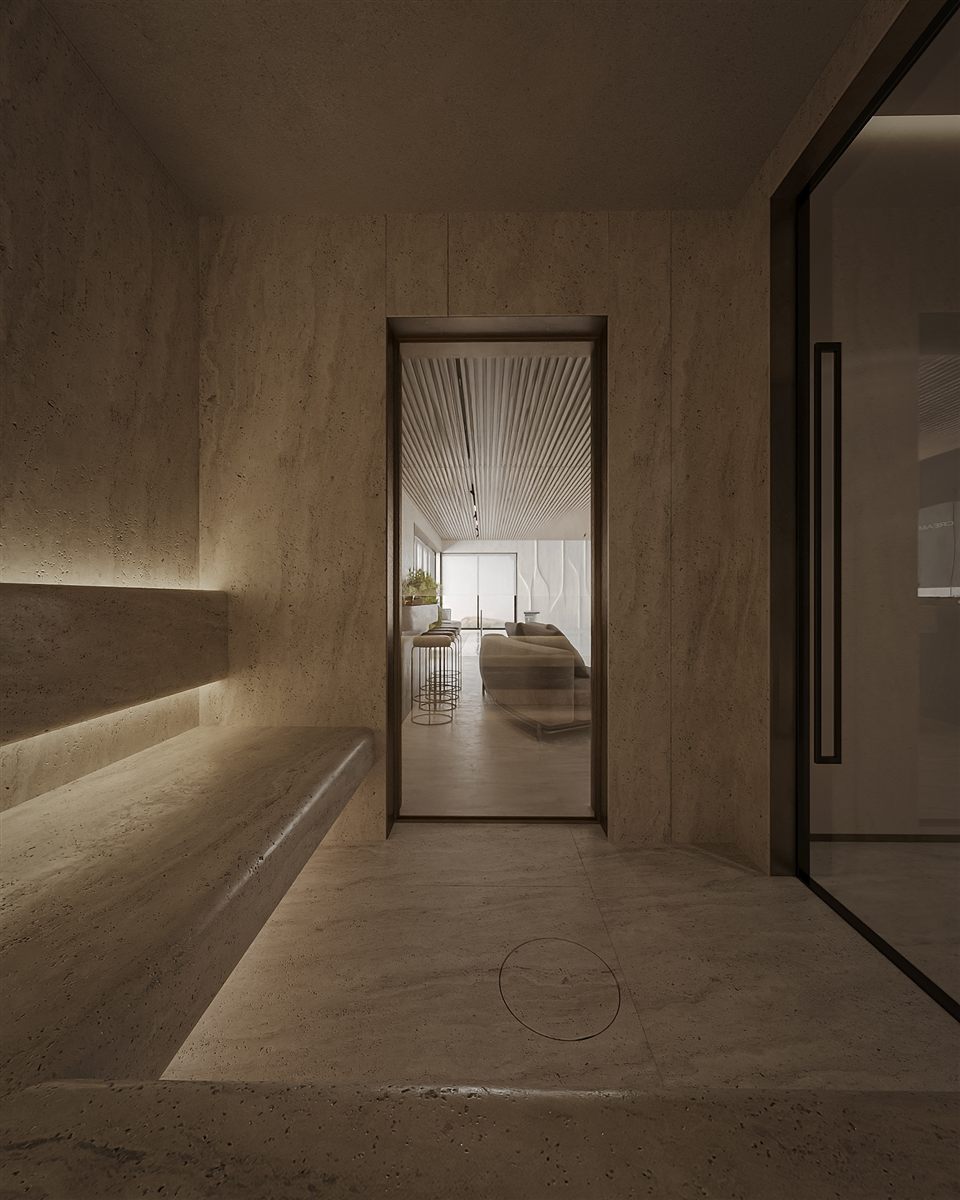Commercial hammam and steam room corridor