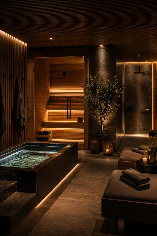 A fully bespoke Cielo indoor sauna and cold plunge suite