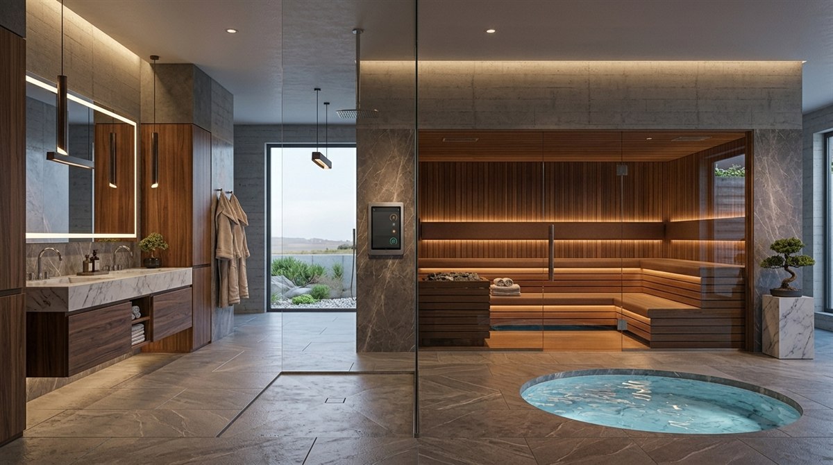 Suite-integrated build - sauna and cold plunge built into an existing bathroom footprint