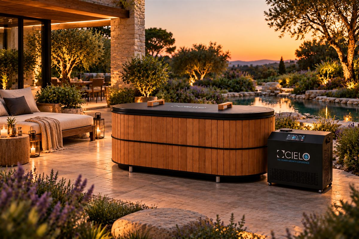 A wellness space integrated into a poolside hospitality setting