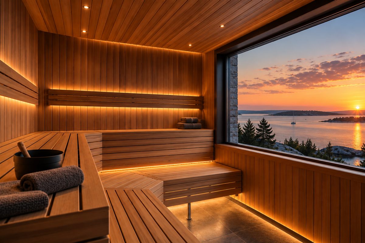 A custom sauna integrated into a luxury hospitality setting